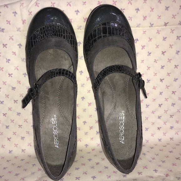 Aerosoles Patent Leather Crocodile Mary Jane – Gray – Size 8.5M - NWOT - Picture 2 of 7